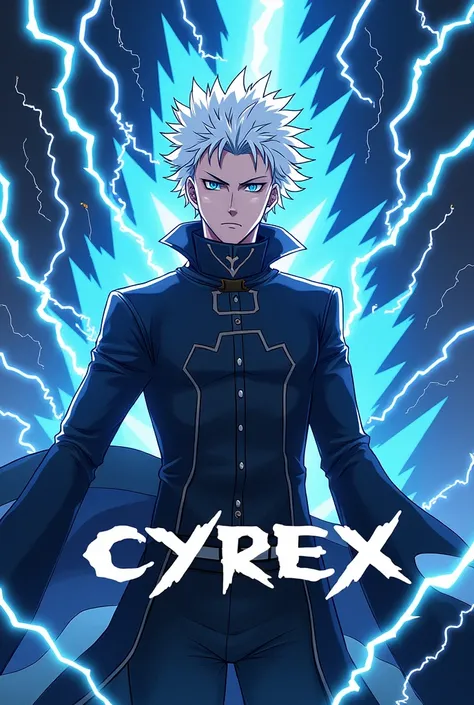 generate logo with character gojo satoro lightning and name CYREX