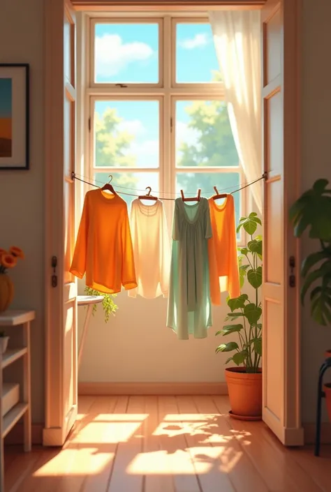 Clothes drying inside the house in shade