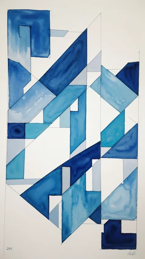 geometric abstraction: This style creates visually striking and structured watercolor compositions、using geometric shapes and patterns、.。rhombus、high density、Detailed