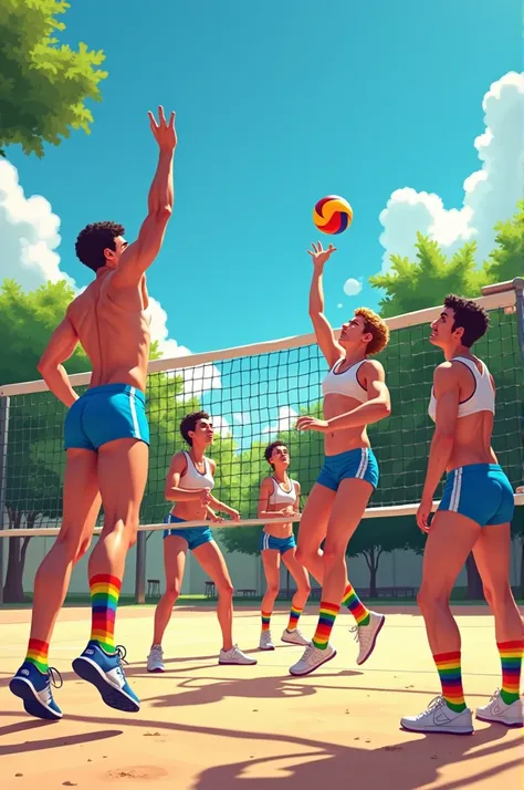 Gay playing volleyball 