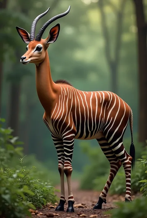 "Look at the okapi! This amazing animal has stripes like a zebra but is closely related to the giraffe. Its unique look helps it blend into the forest. Can you see its beautiful stripes?"