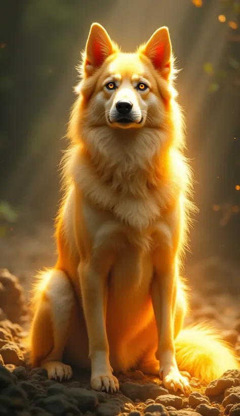 Divine Dog,Fantastic fantasy,Glowing in gold,Moody Color