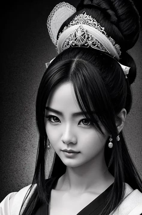 black and white samurai anime portraits hd, in the style of gothic surrealism, charming character illustrations, charming anime characters, womancore, eerily realistic, 32k uhd, sailor moon manga style