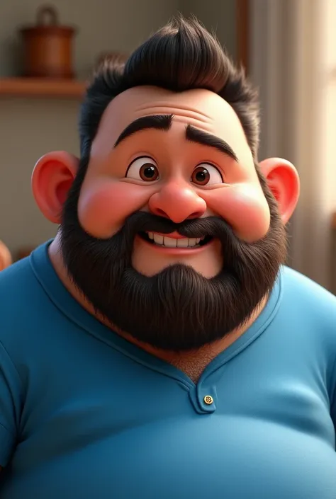 Cartoon character of a chubby man with a beard and very short hair, wearing a blue shirt, an animated character, Big Head Stylized Character, animation style rendering, 3d stylized, Arnold Maya rendering, Stylized 3D rendering, toon render screenshot, 3d c...