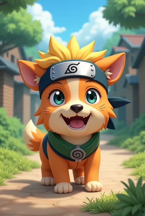 The most beautiful, attractive, funniest, happiest Naruto dog. Make it more like Naruto with the Hidden Leaf headband.