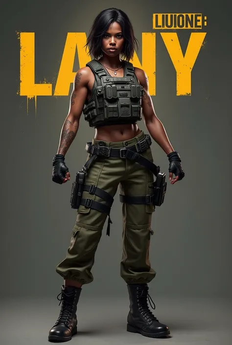 Badass Female darkerskin pubg character Put the word " Lany" in the background of her