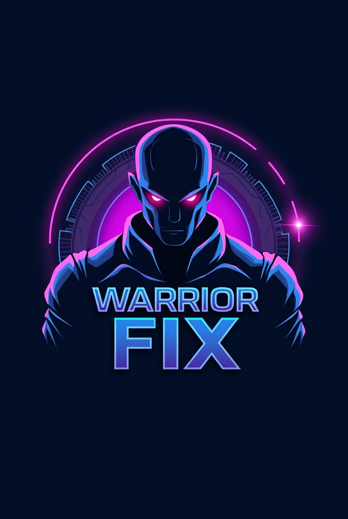 Design me a logo for a bitcoin mannequin technician named warrior fix in a very masculine and serious blue and purple color palette. 