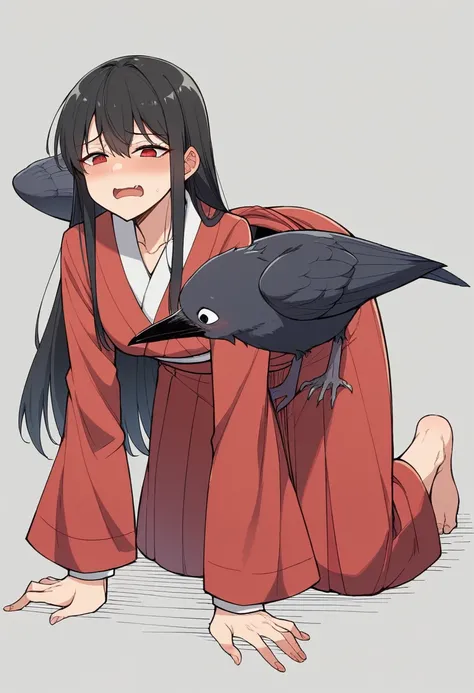 One Girl、Human Girl、Black Hair、Long Hair、kimono、白いkimono、Scarlet Hakama、破れたkimono、Birdy、On all fours、Animal crow、A large amount of crows、Huge crow dick、Huge crow penis、A large amount of crowsとセックス、Sex with a giant crow、2-hole penetration、Intense sex、A peni...