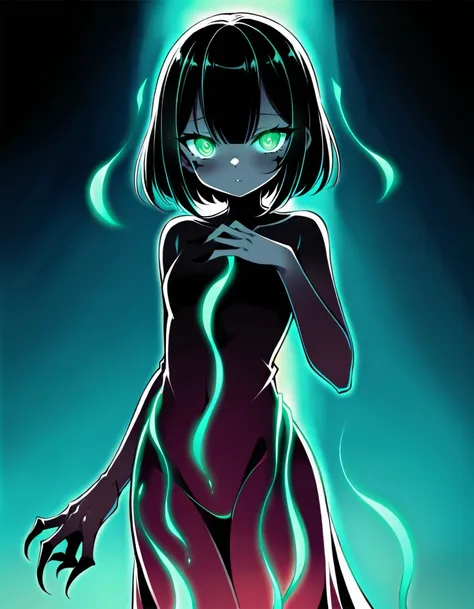 A eerie, dimly lit shot frames Shambleaus alluring form amidst a desolate, crimson-hued landscape. Her raven-black hair replaced with pink, tentacle-like insects writhe around her face, as if alive. Glowing, ethereal eyes mesmerize, while deformed skin scr...