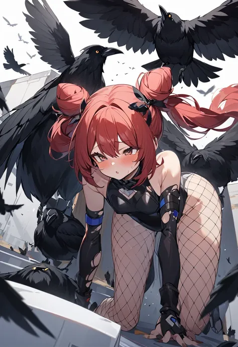 One Girl、Human Girl、Red hair、Bun twin tail、Bunny girl、leotard、赤いleotard、Fishnet tights、Torn clothes、Birdy、On all fours、Birds crows、white giant crows、Huge crow dick、Huge crow penis、Sex with a bunch of crows、Sex with a giant crow、2-hole penetration、Intense s...