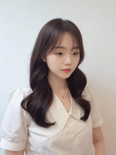 maintain your hair style, 28 years old, korean woman, beautiful beauty, high quality, slim jawline, small face, looking down eye...