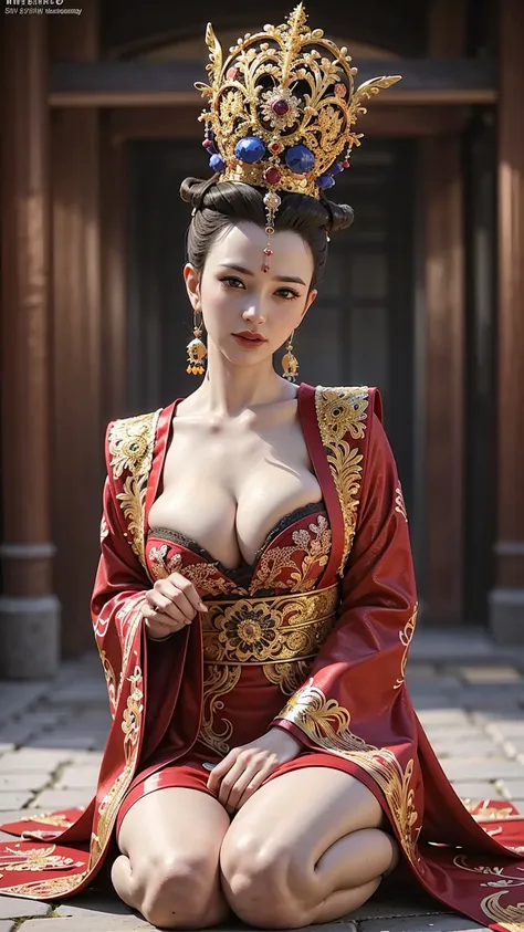 wearing dreamy hanfu。tight，high heel。breast protrusion。breasts are larger than the torso。perfect body，supermodel。 leg rings。good...