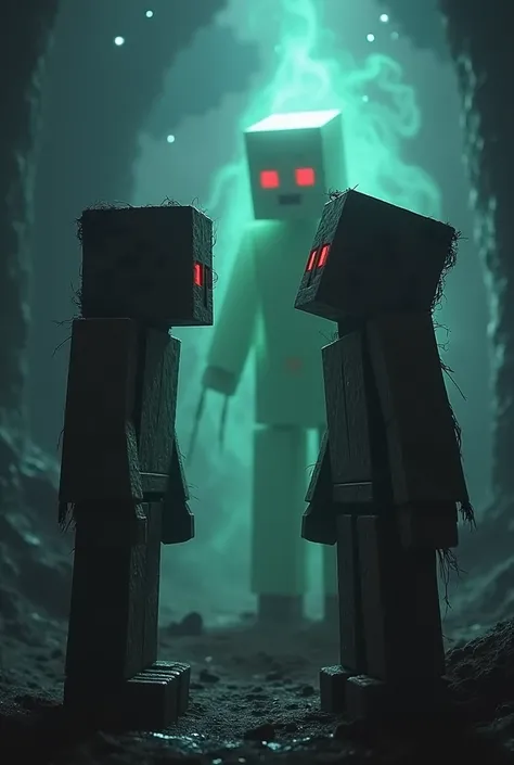 Entity 303 and herobrine of Minecraft are standing together 