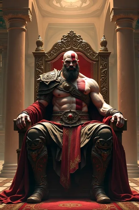 Kratos has become the Elden Lord and sits on the throne.