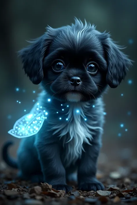 (best quality, masterpiece, ultra detailed, ultra high res, photorealistic, raw photo, absurdres, absolutely resolution), A creature that combines a black shih tzu puppy and a firefly