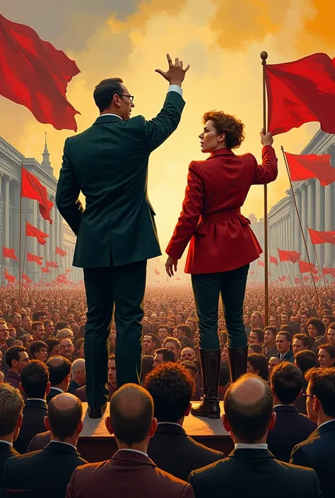 Karl Liebknecht and Rosa Luxemburg campaigning before a party election. 