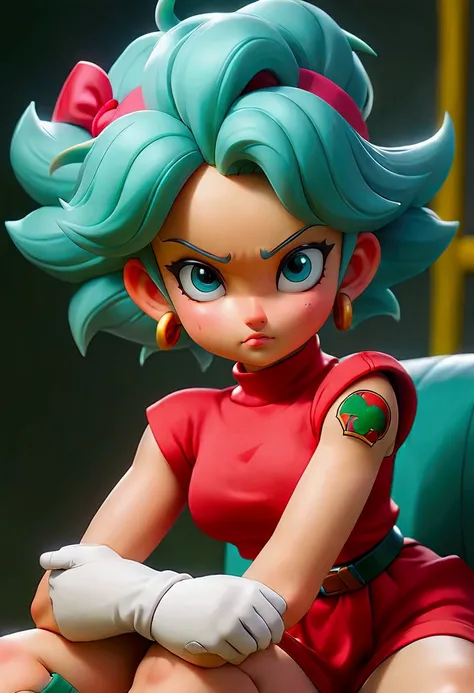 Bulma red dress legs crossed
