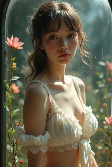 {{{{{3,318 trillion pixels high resolution, nsfw, Realistic scenery and lovely girl, In this scene the heroine is chosen as a human pillar, A full whipped deep cleavage rapidly emerged, thicken the lips look pretty, Boobs are fluffy and bouncy, Tits that g...