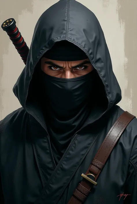 Japanese ninja, portrait, realistic, illustration 