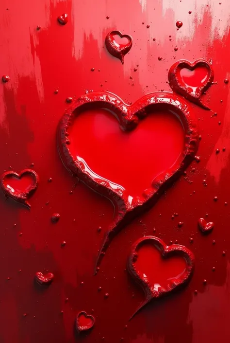 a background with splashes of red forming some heart-shaped droplets 