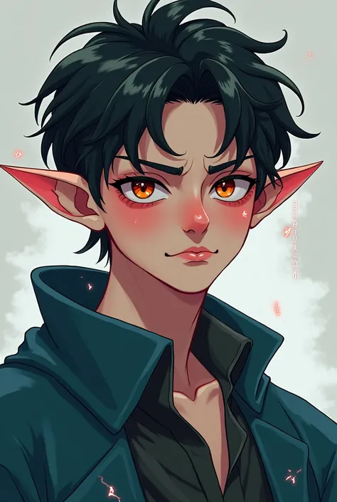 Young male adult elf sorcerer blushing and pouting at the viewer, anime style