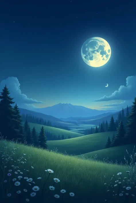 Landscape in night Moon with lovely star in sky