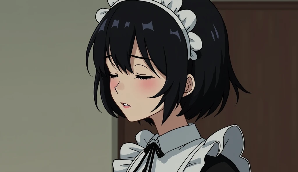 A maid with short black hair always has her eyes closed. She&#39;s a little shy. She&#39;ll show me her , nipples and pussy.