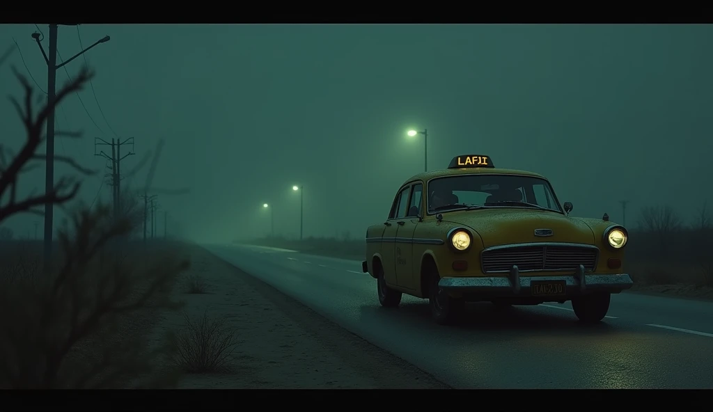 A lone taxi driver on a deserted road and a strange passenger 