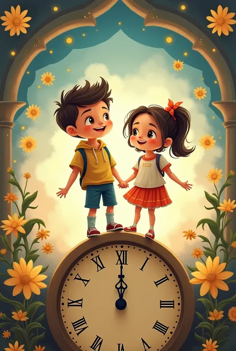 An image of cartoon boy and girl standing on two hands of a clock that saying gods time is always perfect