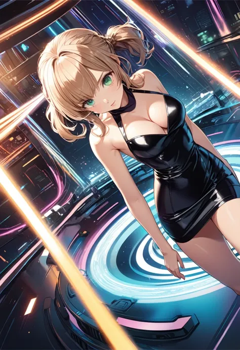 detailed illustration, dynamic angle, ultra-detailed, illustration, 1girl, medium breasts, cleavage, black clubbing dress, green eyes, pony girl, anthropomorphic pony