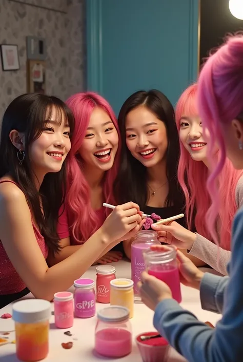 The Blackpink group members are making their makeup with their own hair dye 