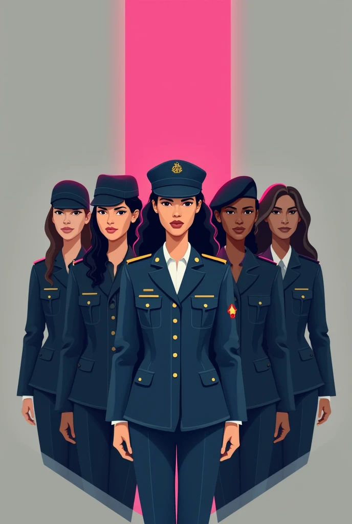 Create a logo of united military women who were wronged by a gray bar glowed pink from a military competition