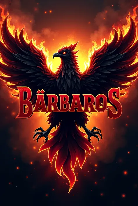 Design a logo for a football team.

Logo Features:
* Scary
* Super realistic
* Super cool

Team name is "Bárbaros" (Barbarians)

It would also be a phoenix with a variety of colors, but mostly black, and the team name should be in flames, but the team name...