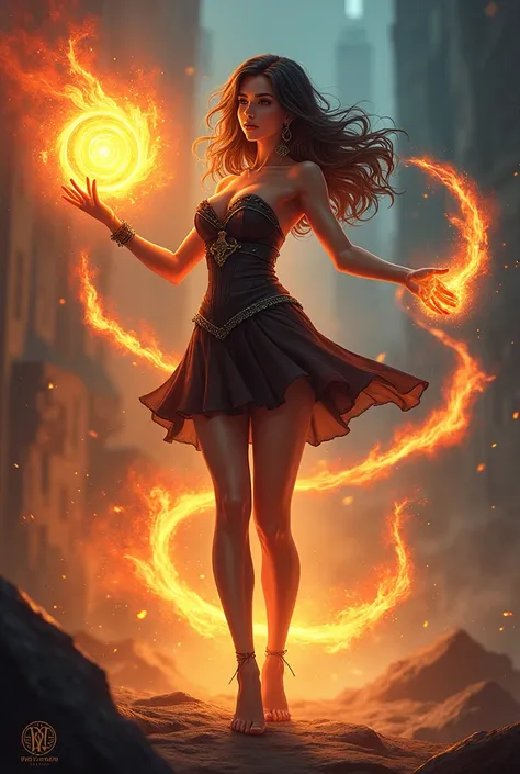 Witch r***** A 2D hot girl in a short dress is casting a fireball spell at a target. 