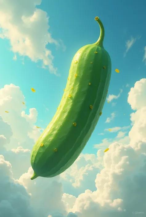 A cucumber filled with artistic vibes flying in the sky