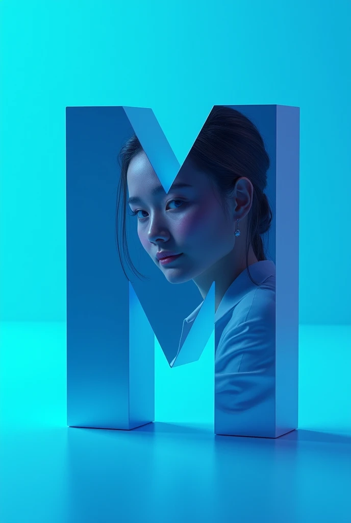 Take a profile picture of me with the letter M in 3D and a blue background.