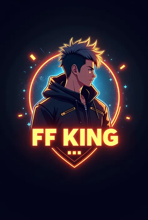 this is a  gaming logo that features the name “ff king 
this is my uid 9280536669 ” in a futuristic font and a neon golden color. and boy anime avtar, the logo also has a stylized controller icon . the logo is designed to be attractive and eye-catching