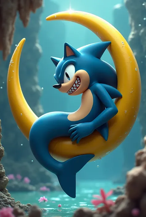 Shark sitting on Sonic&#39;s yellow ring making a sensual pose 