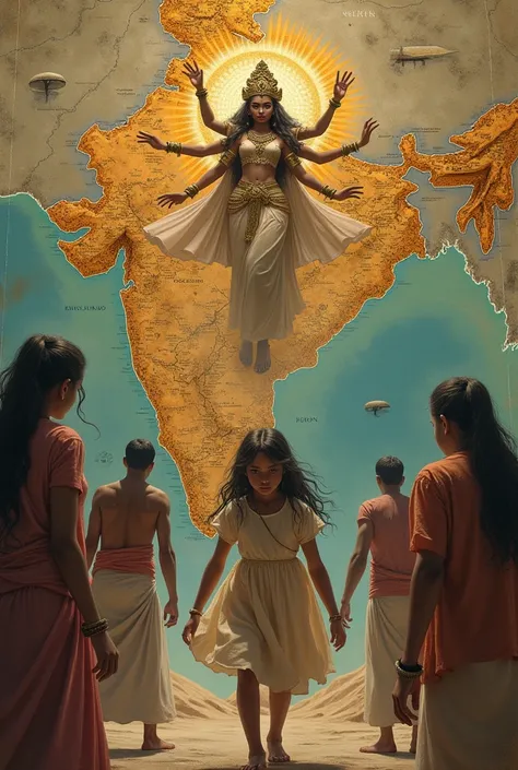 In India map, girl being bullied 
and goddess for rescue
