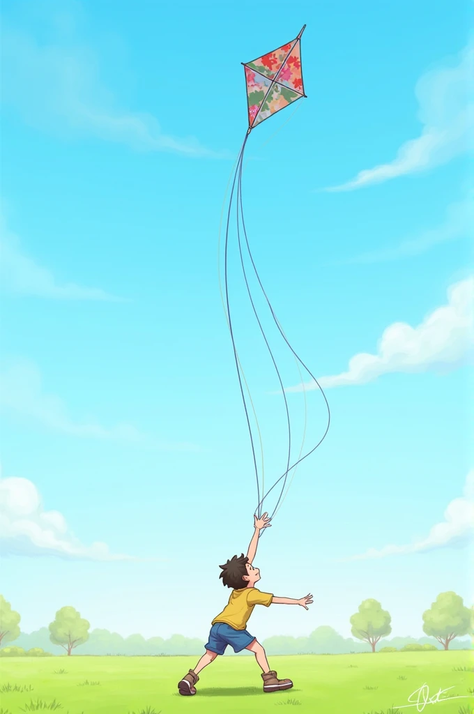 Drawing of catching a flown kite