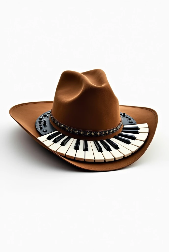 Cowboy hat with a musical keyboard replacing the hats brim, White background