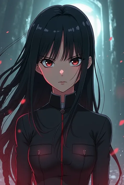 Girl in Hunter x hunter anime style Killa-like with long braided dark hair and eyes similar to Killa&#39;s