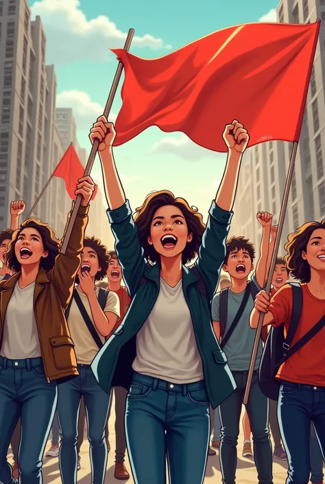 A unique picture of student protestors(both boys and girls) celebrating their victory after losing many lives .It should be creative but in a cartoon format because thats easy to draw.It should catch peoples attention quickly.