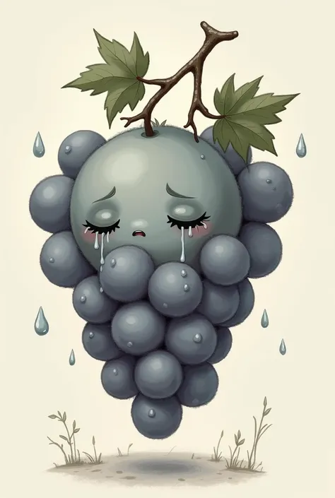 cute and lovely drawing of a bunch of grapes with gray mold on it, it should have a sad face crying on each grape, but it should look cute
