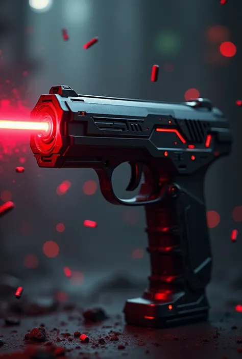 Make an image of an sci-fi, Lazer pistol now make the Lazer bullet projectile of that gun (bullets (red) not a light ray)