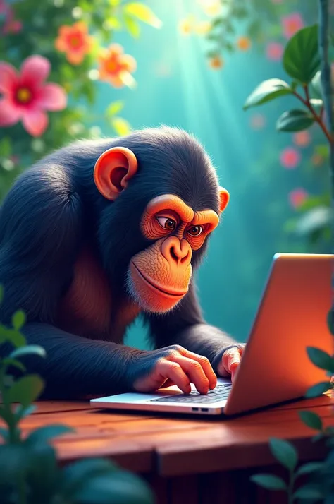 please help with a colourful background ape picture pressing laptop but the laptop is backing the camera