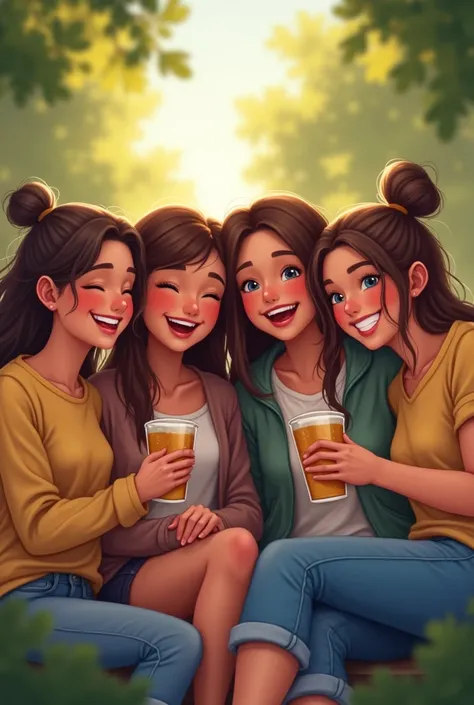 A group of 4 friends

2 brunettes and 2 brown haired

