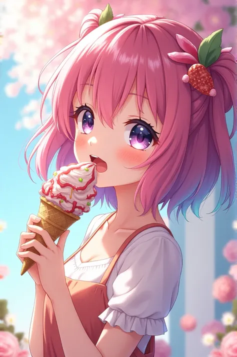 Anime girl sucking on an ice cream cone