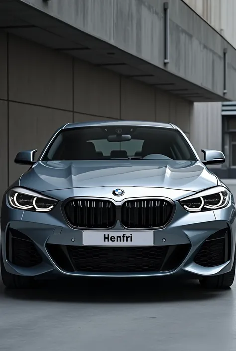 Create a bmw1 in cool grey black paint in the license plate "Henfri"