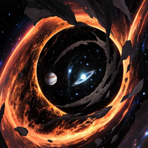 a black hole absorbing planets and stars 